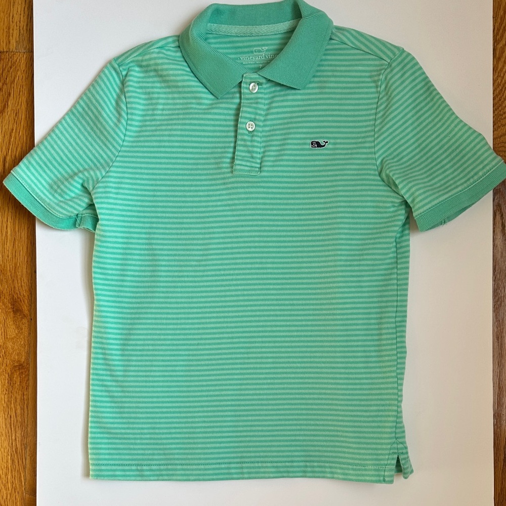 Vineyard Vines Mint Green and White Striped Boys Polo Size 7
